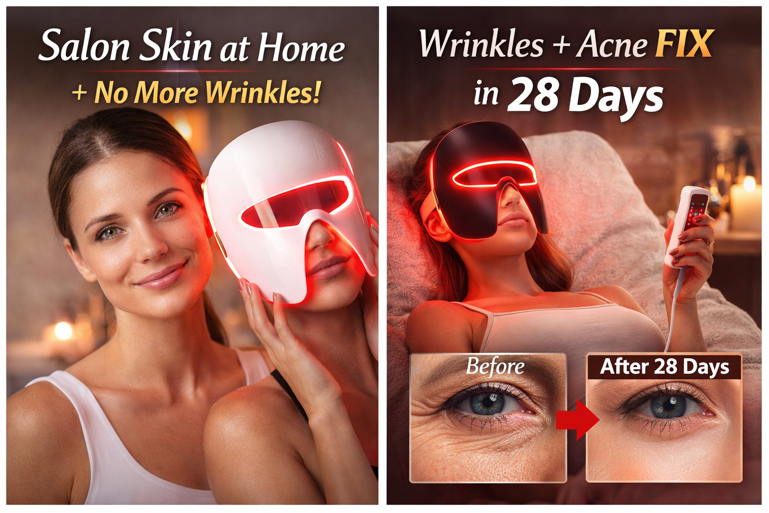 LED light therapy face mask for wrinkles reduction and anti aging skincare at home