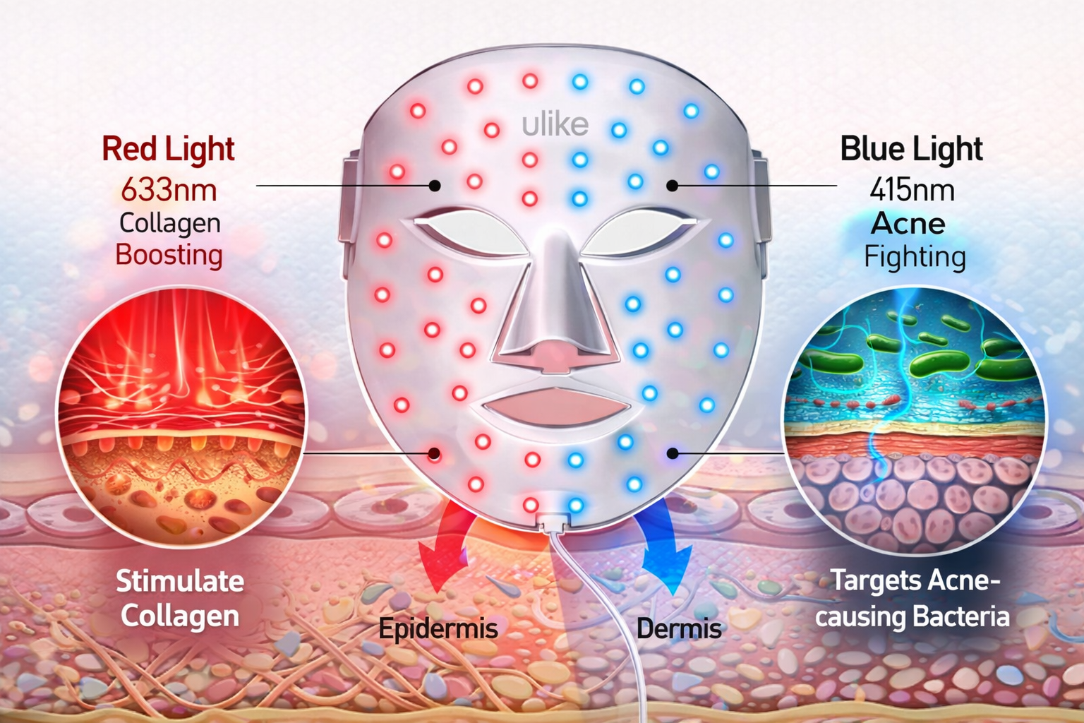 LED light therapy face mask for wrinkles reduction and anti aging skincare at home