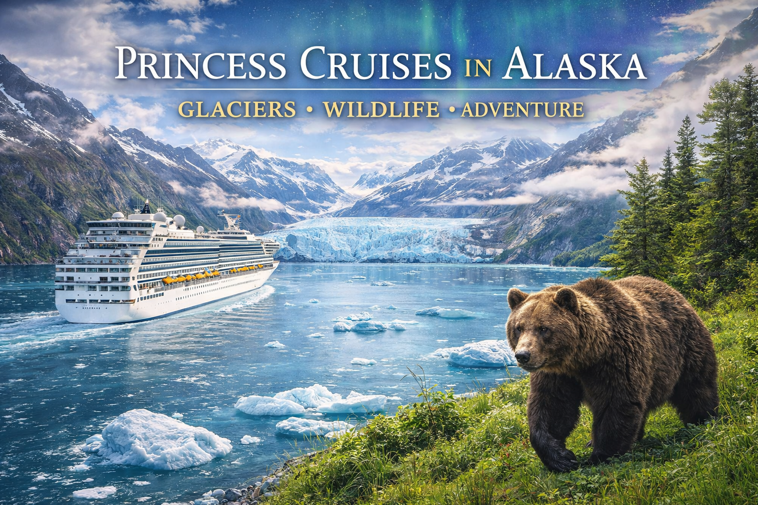 Princess Cruise Alaska glacier ship wildlife bear scenic luxury cruise adventure