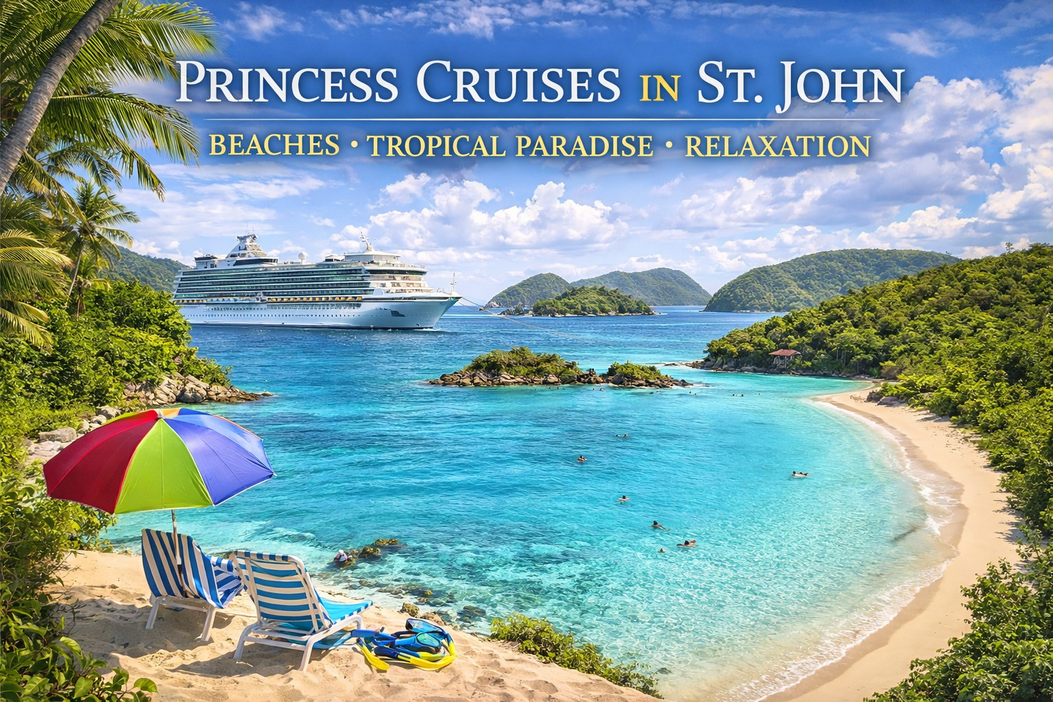 Princess Cruise St John Caribbean beach tropical paradise cruise ship turquoise water